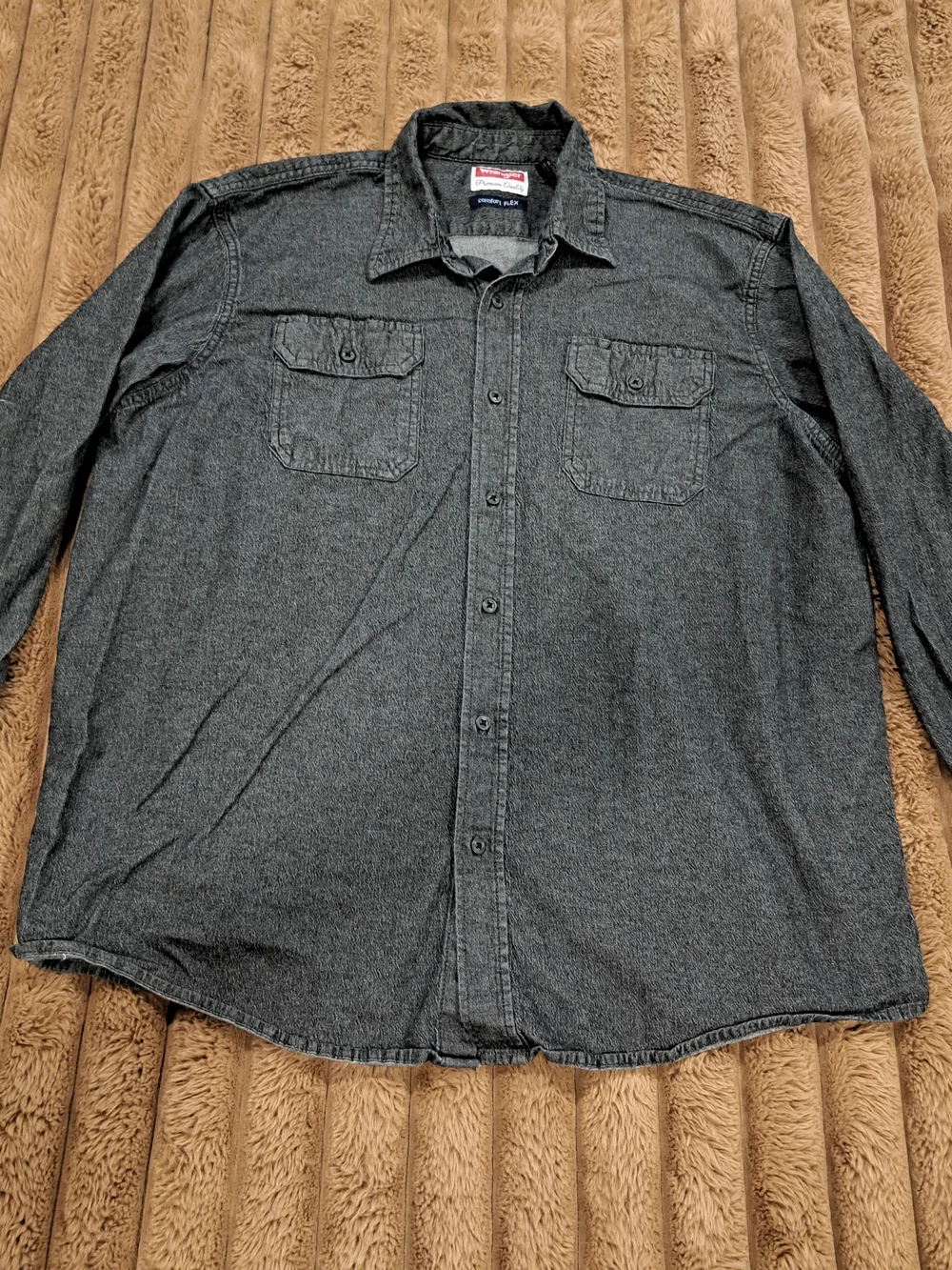 Wrangler Mens Black Lightweight Denim Comfort Flex Button-Down Shirt Size XL